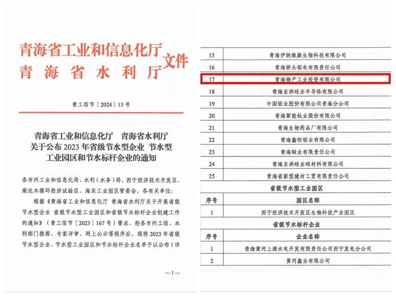 建設節水企業 共筑綠色未來——物產工投公司成功獲得“青海省節水型企業”認定