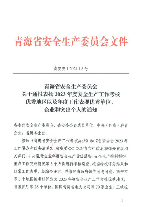 喜報！2023年度安全生產(chǎn)工作優(yōu)秀企業(yè)和突出個人名單揭曉！